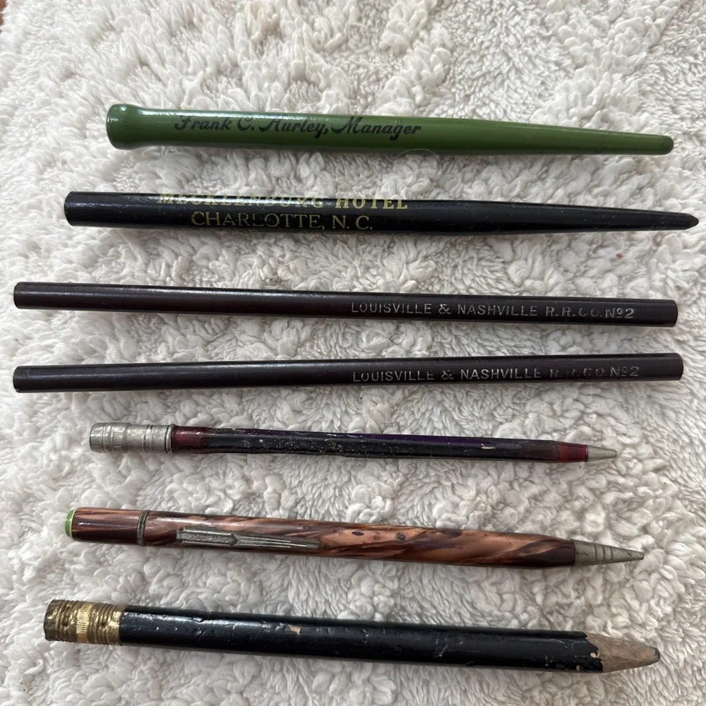 Vintage Lot of 7 1930/40s Pencil Railroad American Mecklenburg Hotel